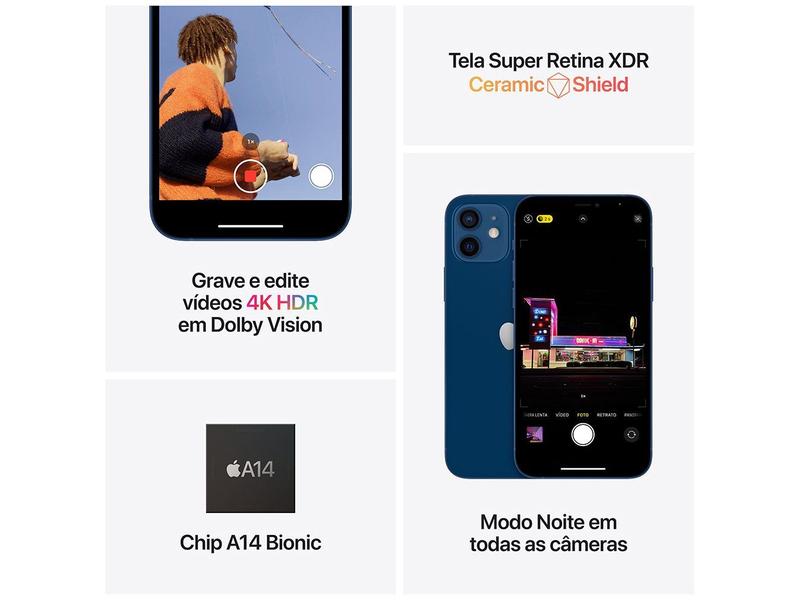 iPhone 12 Apple 128GB Azul Tela 6,1” - Câm. Dupla 12MP iOS